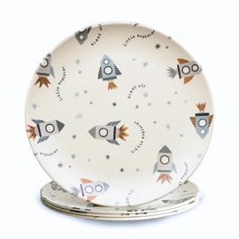 Nook Theory 4-Pack Bamboo Fiber Dinner Plates - Alternative for Plastic Plates, Toddler & Kids Plates, Dishwasher Safe, Food-Grade Bamboo Plates Reusable - Lightweight Dinner Plates (Space 8")