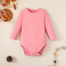 ROMPERINBOX Baby Girl Long Sleeve Onsies 9-12 Months, Baby Girl Onsies Pink White Purple 3 Pack Knitted Solid Baby Bodysuit Crew Neck Multicolors (Pink/White/Purple, 9-12 Months)