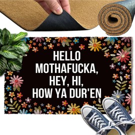 Hurdorak Doormat Hello Mothafucka, Hey, Hi, How Ya Dur'En Welcome Mats for Front Door Mat Non Slip Mats Indoor Decor Bathroom Mat Entrance Rug, 23.6 X 15.7 Inches, 6mm Thick, Floral