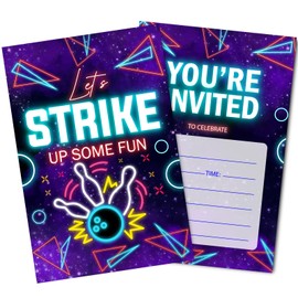 Strike Bowling Birthday Invitations with Envelopes (30 Count), Bowling Themed Party Neon Invites Cards for Boys Girls Teen Party Supplies