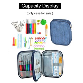 Hosoncovy Crochet Hook Case, Storage Bag Organizer for Various Crochet Hooks/Needles and Crochet Accessories, Zip up Case with Double Layer(Empty Case Only)