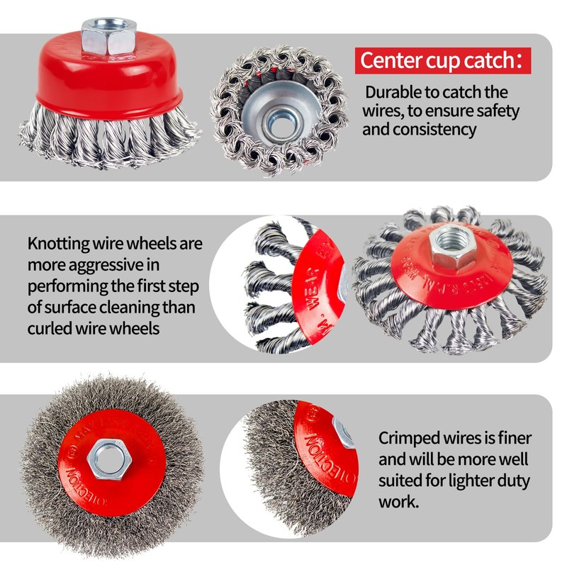 OSFTBVT Wire Wheel Brush for 4-1/2" Angle Grinder 3in Wire