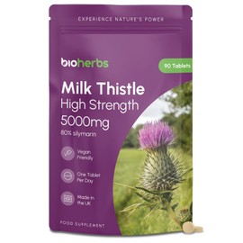 Milk Thistle High Strength 5000mg - 80% Silymarin (125mg Extract) by BioHerbs | 90 One-Per-Day Milk Thistle Tablets (3-Month Supply)