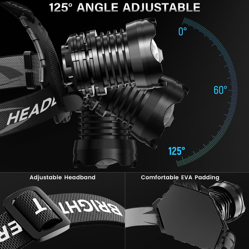 AKNEAR Rechargeable LED Headlamp Super Bright, 99000 High Lumens Head