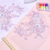 CRAFTYMELODY 2PCS 3D Embroidered Flower Fabric Beaded Lace Applique Lavender