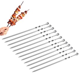 Barbecue skewers, shish kebab skewers, meat skewers, grill skewers, stainless steel barbecue skewers, marshmellow skewers, stainless steel long skewers, kebab skewers, barbecue accessories, pack of 12
