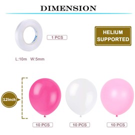 Yiran Hot Pink & White Balloons - Pack of 30 Latex 12" Inch Balloons with 1pc Ribbon for Birthday Parties, Weddings, Anniversaries and Celebrations Party Decorations