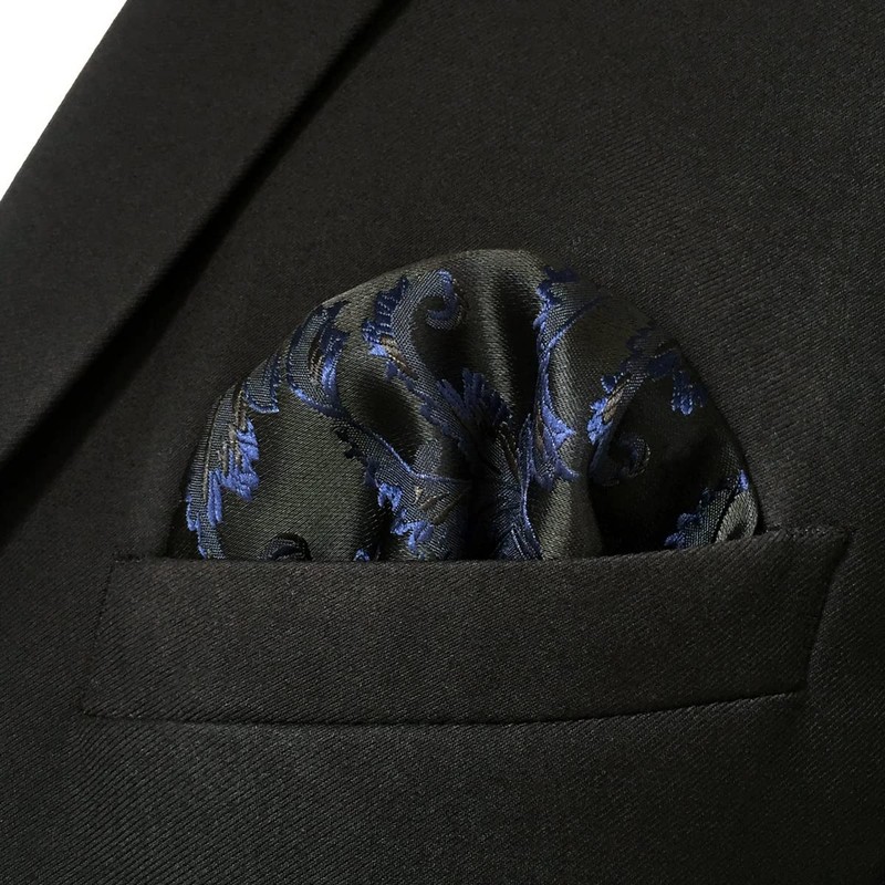 S&W SHLAX&WING Blue Pocket Square Black Abstract Men's Silk, blue