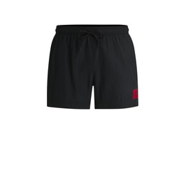 HUGO Herren Dominica Badeshorts mit durchgehendem Innenfutter und rotem Logo-Label Schwarz001 L