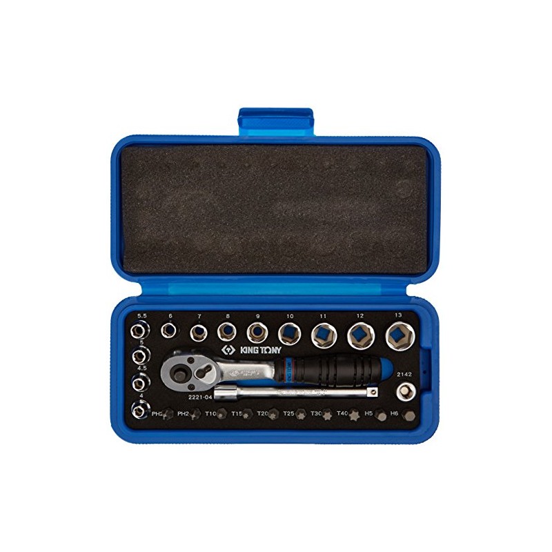 KING TONY 2525MRE Ratchet and Socket Set, 1/4-inch