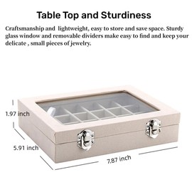 GymRichy 24 Grid Velvet Glass Jewelry Box Organizer Rings Earrings Tray Display Storage Case for Women Girls (Beige)