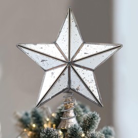 Gejoy Christmas Glass Star Tree Topper Vintage Brass Metal Xmas Tree Decorations Bronze Farmhouse Country Decor Retro Xmas Elegant Treetop Toppers (Silver,9.8 Inch,Antique)