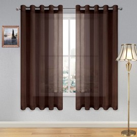 DWCN Brown Sheer Curtains Linen Look Semi Transparent Voile Grommet Curtains for Living Dining Room Drapes 60 x 63 Inch Long, Set of 2 Panels