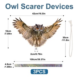 Lifreer 3PCS Reflective Hanging Bird Decoration, Fake Owl Hanging Owl Control Device to Keep Birds Away from Garden Patio Windows