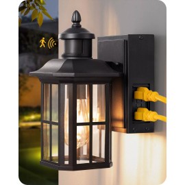 EDISHINE Porch Light with GFCI Outlet, Motion Sensor Outdoor Wall Light,