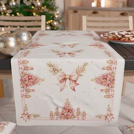 PETTI Artigiani Italiani - Christmas Table Runner, Christmas Runner, Kitchen Runner, 140 x 40 cm, Elegant Pink Nutcracker Christmas Runner, 100% Made in Italy