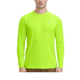 Corna Mens UPF 50+ UV Sun Protection Shirts Outdoor Long Sleeve SPF Rash Guard for Fishing Hiking Swimming Running (HI VIZ Yellow,L)