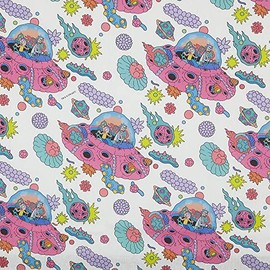 Kt KILOtela - Digital Printed Canvas Fabric Upholstery Cushion Curtains Half Panama Cotton Patchwork 100cm Length x 140cm Width Rick and Morty - White, Pink, Purple - 1 Meter