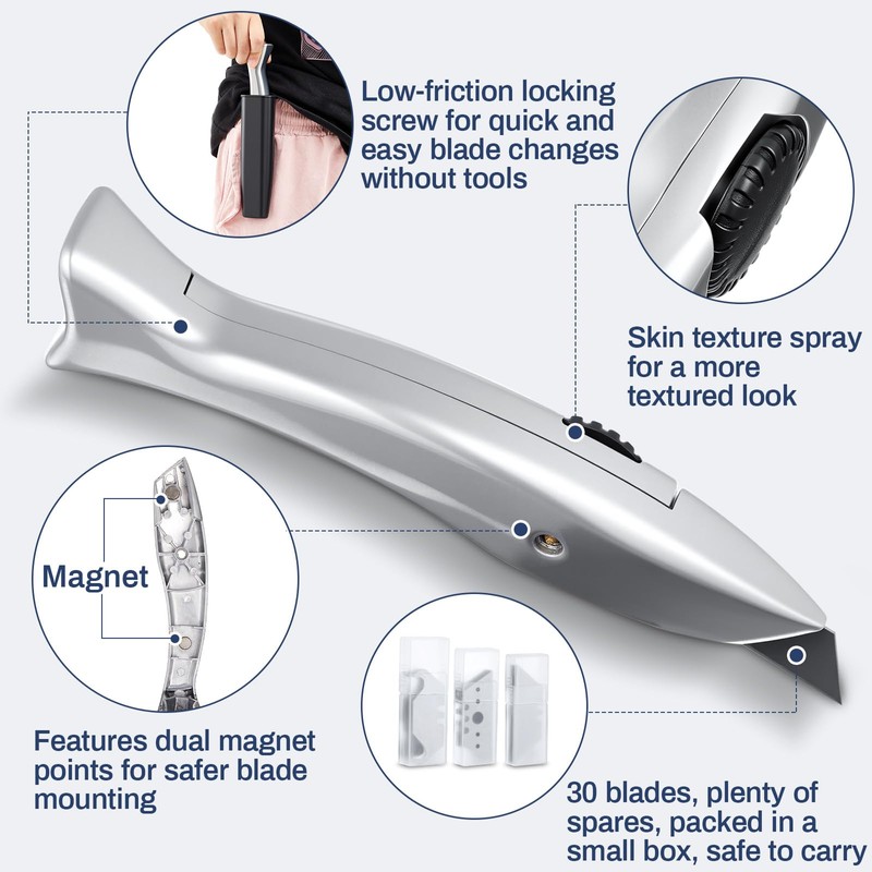 WILLBOND 2 Sets Silver Fixed Roofing Knife with 30 Blades