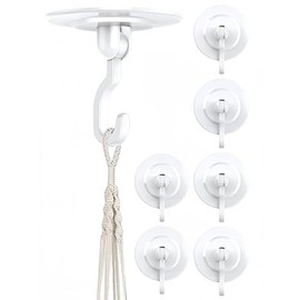 Keno Adhesive Ceiling Hooks for Hanging Decorations - 7 Pack Swivel Wall Hooks - No Tools Required to Hang Decorative Items Like Plant Lights in Your Living Space