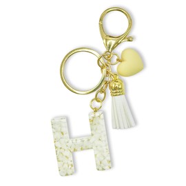 SJUIEO Letter Keychain,Heart Shaped Keychain,Handbag Charm for Women Girls Keychain,Backpack Keychain (Letter V), beige, M
