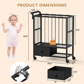 Creso hom Stuffed Animal Storage Tower Rolling Cart - Stuffed Animal Zoo Storage Cage with Wheels & Drawers -Plushies Toy Storage Organizer -Stuffed Animal Holder -Perfect Height for Kids, Black