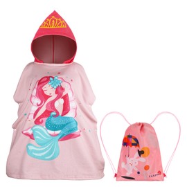 QKURT Beach Towels for Kids, Kids Beach Bath Poncho, Towel Swimming Towel Pool Warm Wrap with Portable Drawstring Bag for Girls