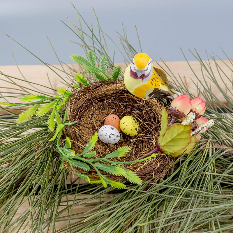 Berfutall-Easter Artificial Nest Natural Bird Nest Kit Includes Artificial Twig