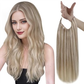 Easyouth Real Hair Extensions with Wire Hair Pieces Real Hair Wire 80 g 16 Inches Colour Ash Brown Mix Platinum Blonde Extensions Real Hair with Wire #8P60