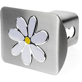 LFPartS Plumeria Flower Emblem Metal Trailer Hitch Cover (Fits 2" Receivers, White on Stainless Steel)
