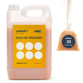 wisedry [ 8 LBS ] Reusable Silica Gel Beads Color Indicating Rechargeable Desiccant Beads Bulk with 20 Pcs Organza Drawstring Bags