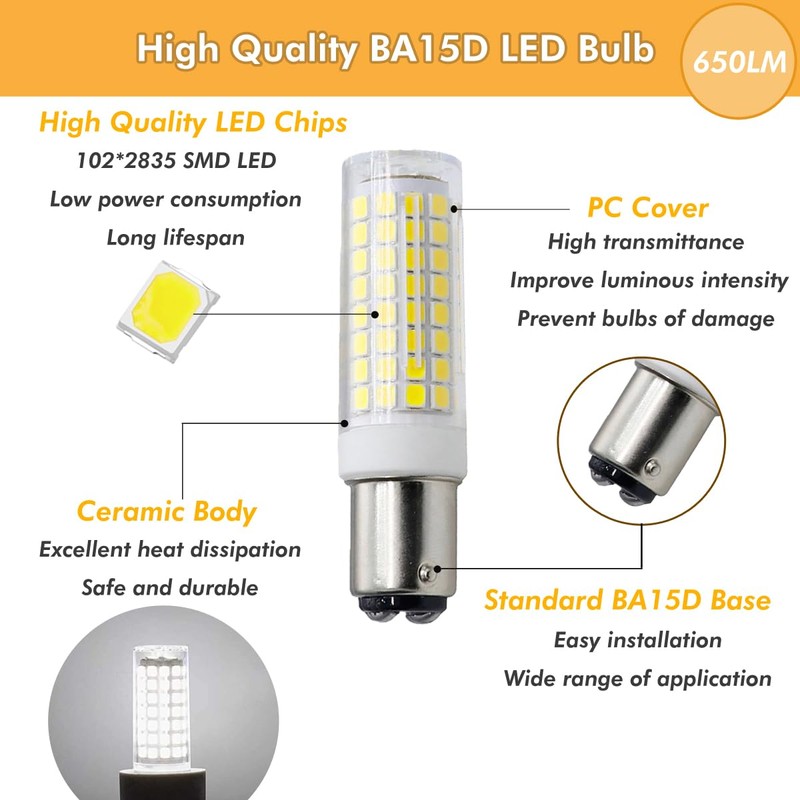 ZSSXOLED BA15D LED Bulb 120 Volt Dimmable 6W Double Contact