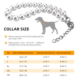 Chunky Pearl Dog Necklace (Beads 19mm) with Strong Stainless Steel Wire Rope, Elegant Adjustable Pearl Collar Jewellery Accessories for Large Dogs