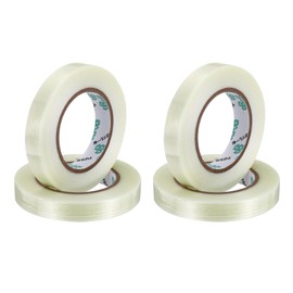 MECCANIXITY Strapping Tape, 4 Roll 0.8 Inch x 55 Yards Reinforced Packing Tape Filament Tape Heavy Task Packing Transparent 5.9 Mil Striped for Package Transport Electric Equipment Packaging