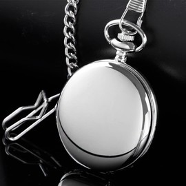 Tiong Vintage Pocket Watch with Chain Clip Smooth Steel Arabic Numerals White Dial Men's Quartz Pocket Watches for Men