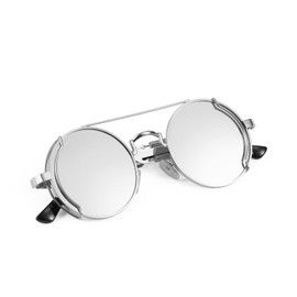 Karsaer Retro Steampunk Sunglasses Polarised Round Hippie Metal Frame Vintage Festival Glasses for Men and Women with UV Protection, silver mirrors