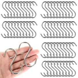 RHBLME 100 Pack S Hooks - 2.8 Inch Small Heavy Duty Stainless Steel S Hooks for Hanging Jeans, Cooking Utensils, Potted Plants, etc