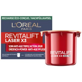 L'Oréal Paris Anti-Age Day Cream Refill Capsule Cream Reduces Wrinkles & Tightens Skin with Pro-Retinol, Hyaluronic Acid and Vitamin C, RevitaLift Laser X3, 1 x Refill Capsule 50 ml