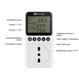 KETOTEK KT3200PRO Electric Thermostat Socket Day-Night Temperature Controller Plug 360° Viewing Angle LCD Heating Cooling Reptiles Terrarium Thermostat
