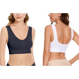 JEMINAY Women's Wireless Sleep Bras Unpadded Seamless Comfort Bras Throw-on Wirefree Bralettes 3 Pack,Black+Beige+White,3XL