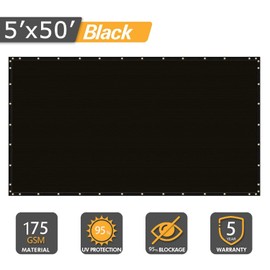 Cisvio 5ft x50ft Privacy Screen Fence 95% Blockage 175 GSM Heavy Duty Protective Covering Mesh Fencing for Outdoor Patio Lawn Garden Balcony Black