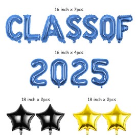 Pargleev Class of 2025 Balloons with Star Hanging Foil Balloons Letter for High School College Congrats Grad Graduation Congratulations Party Decorations Gold Black Blue