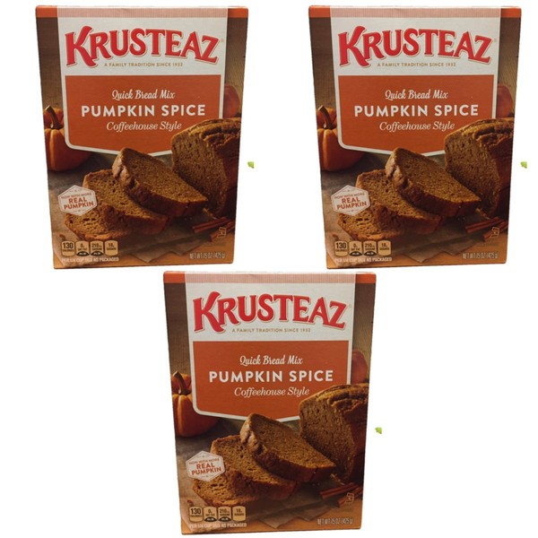 Krusteaz Pumpkin Spice Quick Bread Mix 15 ounce (Pack 0f 3)