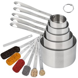 Measuring Cups and Spoons Set Heavy Duty, Stainless Steel Measuring Cups and Spoons Set of 14: 5 Stainless Steel Measuring Cups, 6 Measuring Spoons, Heavy Duty Measuring Cups and Spoons For Kitchen