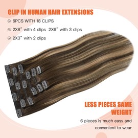 UGOTRAYS Balayage Hair Extensions Real Human Hair Ombre Medium Brown Fading to Caramel Blonde 22inches 70g Highlights 100% Human Hair Natural Straight Woman Beauty Clip ins #4/27/4