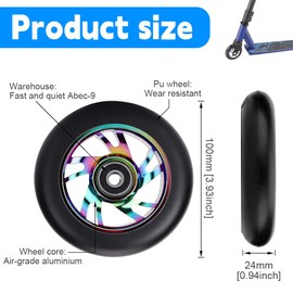 LUFEIS Scooter Wheels, 2Pcs 100mm Scooter Replacement Wheels, Scooter Accessories Roller Wheels with ABEC-9 Bearings, Universal Scooter Spare Wheels for Swing car, Scooter, Suitcase