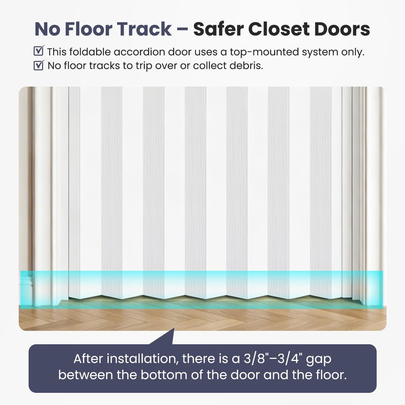 DIYHD 34X80in Accordion Door, White Double-Layer PVC Folding Interior Door