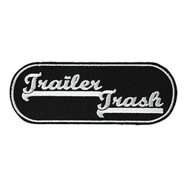 Trailer Trash Black & White Oval Patch, Embroidered Biker Patches