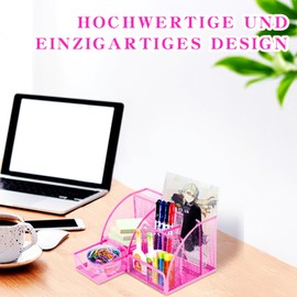 Sinxioer ZF1017 Desk Organiser, Pen Holder, Desk Organiser, Pink, 7 Organiser with Drawers, Desk Organiser Metal Mesh
