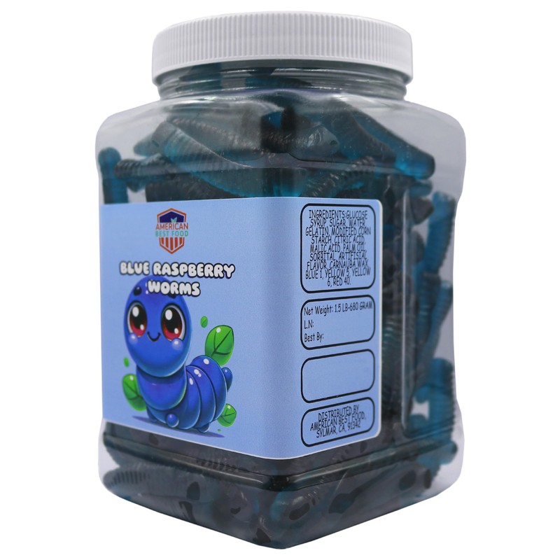 Gummy Worms Jar, (Blue Raspberry Flavor 1.5 Pound)